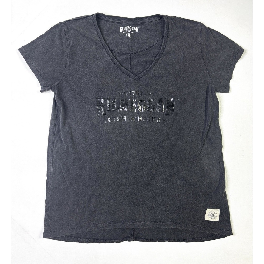Kilbeggan Irish Whiskey T-Shirt Women's XL Faded Black V-Neck Distillery